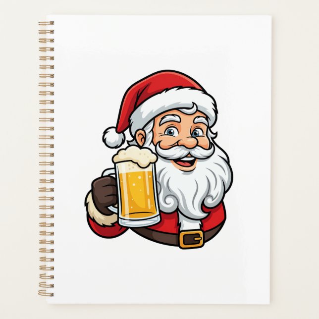 Weihnachtsgrafik Weihnachtsmann Bier trinkend Planer (Vorderseite)