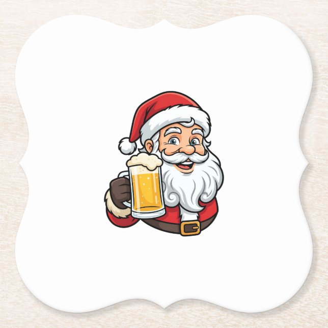 Weihnachtsgrafik Weihnachtsmann Bier trinkend Untersetzer (Vorderseite)