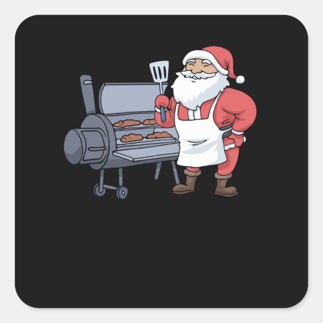 Weihnachtsgrill Santa Claus Grill Smoker Steak Quadratischer Aufkleber (Vorderseite)