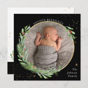 Weihnachtsgrün Aquarell Joyous Sessings Feiertagskarte