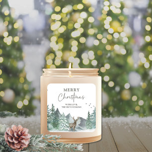 Weihnachtsgrün Aquarell Kiefernwald Feiertag Quadratischer Aufkleber