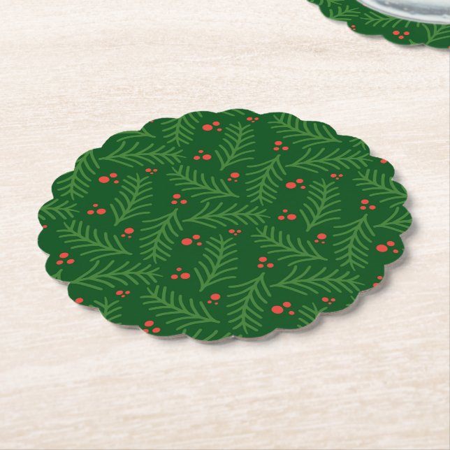 Weihnachtsgrün Beeren Festliche Feierparty Untersetzer (angewinkelt)