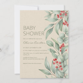 Weihnachtsgrün Beeren Winter Babyparty Einladung