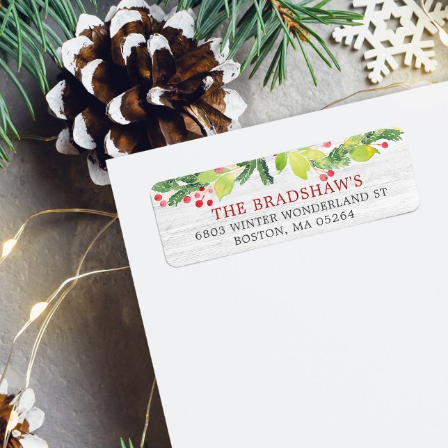 Weihnachtsgrün Berries Rücksendeadresse (Festive Christmas Greenery Berries Return Address Label)