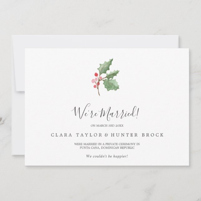 Weihnachtsgrün & Berry Elopement Ankündigung (Vorderseite)