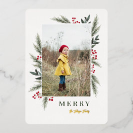Weihnachtsgrün Berry Frame Foto Folien Feiertagskarte