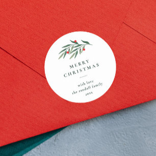 Weihnachtsgrün Blätter Minimal Typografie White Runder Aufkleber