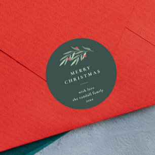 Weihnachtsgrün Blätter Minimale Typografie Grün Runder Aufkleber