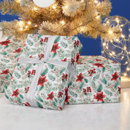 Weihnachtsgrün-Blume Poinsettie Geschenkpapier
