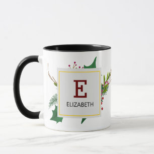 Weihnachtsgrün Elegant Rotes Monogramm Schwarz Tasse