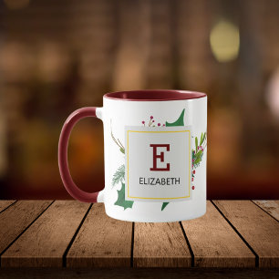 Weihnachtsgrün Elegantes rotes Monogramm Kastanien Tasse