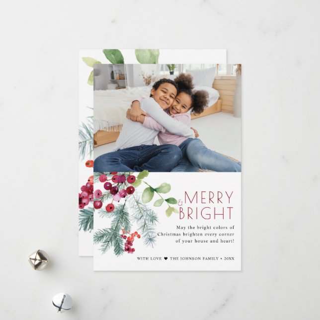 Weihnachtsgrün Foto Feiertagskarte (Vorderseite/Rückseite Beispiel)