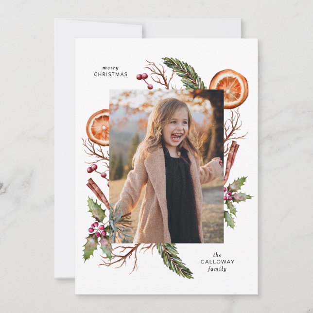 Weihnachtsgrün Foto Weihnachtskarte Feiertagskarte (Vorderseite)