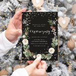 Weihnachtsgrün funkeln Weihnachten Party Einladung<br><div class="desc">Winterblumenkranz mit einer Kombination aus sanften cremefarbenen Blüten und Pinienwäldchen gepaart mit Imitaten goldenen Folienstars und Schneeflocken. Pair diese schönen Illustrationen mit Ihrem eigenen Foto und Skript für eine phantastische Urlaubskarte. Sie können die Begrüßung ändern, dass Anzüge, die Sie als Ganzes ändern können, geändert werden können und es gibt auch...</div>