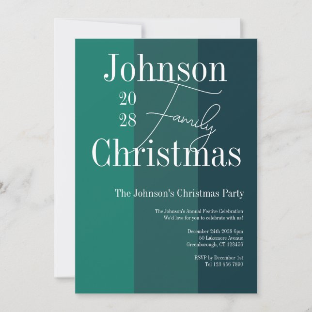 Weihnachtsgrün gestreift Weihnachtsfest Party Einladung (Vorderseite)