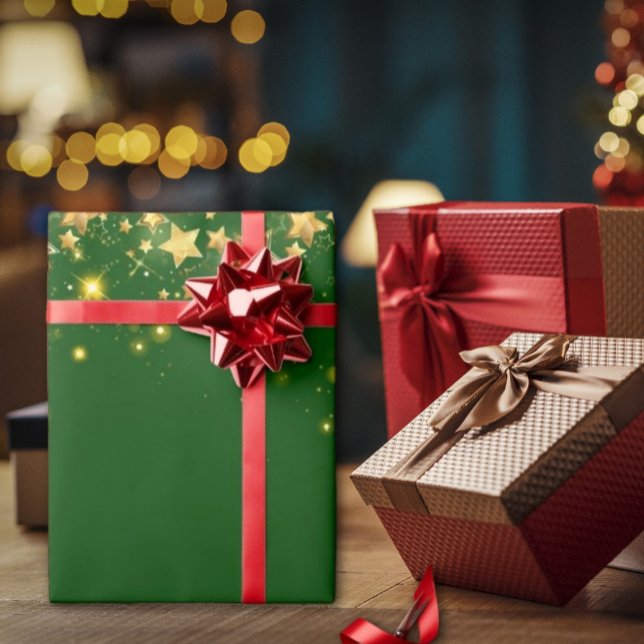 Weihnachtsgrün glänzend Golden Stars Wrapping Pape Geschenkpapier (christmas green shiny stars Christmas wrapping paper is a great way to show your holiday spirit)