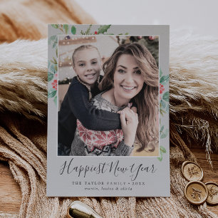 Weihnachtsgrün Glücklichstes Neujahrsfamilie Foto Feiertagskarte