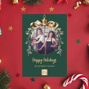 Weihnachtsgrün-Gold-Ornament-Geschäftsfoto-Logo Feiertagspostkarte