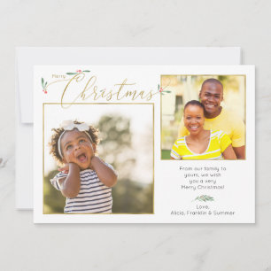 Weihnachtsgrün + Goldtypografie 2-Foto Feiertagskarte