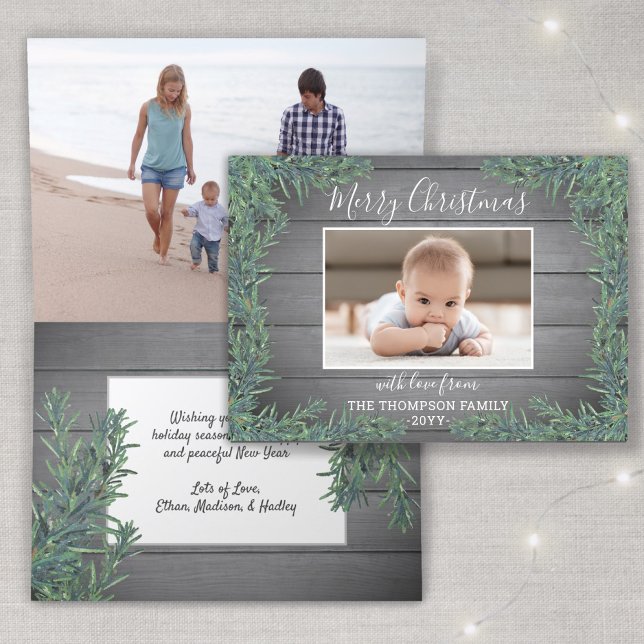 Weihnachtsgrün & Grauholz 2 Foto geklappt Feiertagskarte (Von Creator hochgeladen)
