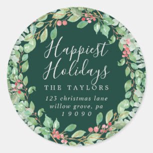 Weihnachtsgrün - Happiest Holidays Envelope Runder Aufkleber