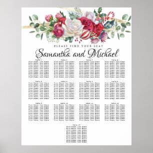 Weihnachtsgrün Hochzeit 13-Tische Seating Chart Poster
