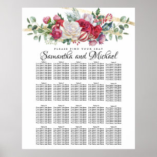 Weihnachtsgrün Hochzeit 20-Tische Seating Chart Poster