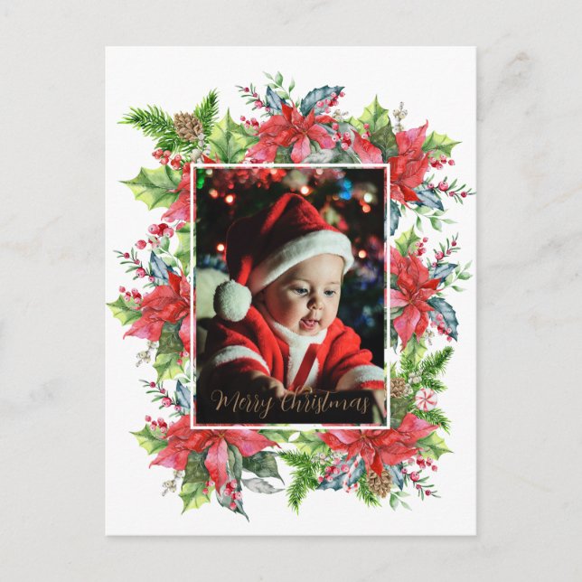 Weihnachtsgrün im Wasser mit Poinsettia Post Postkarte (Vorderseite)