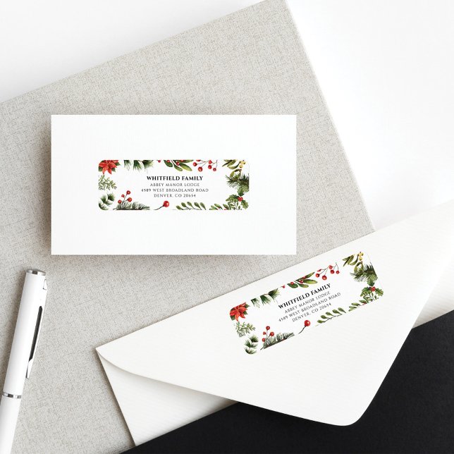 Weihnachtsgrün im Wasser Rücksendeadresse (Botanical Poinsettia Moving Address Label)