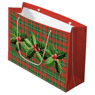 Weihnachtsgrün Kariert mit Kränz Große Geschenktüte