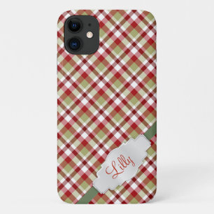 Weihnachtsgrün Kariert mit Monogramm Case-Mate iPhone Hülle