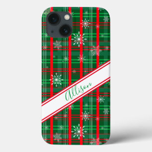 Weihnachtsgrün Kariert Personalisierter Skriptname Case-Mate iPhone Hülle