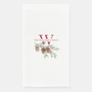Weihnachtsgrün Klassisches Rotes Monogramm Serviette