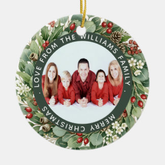 Weihnachtsgrün-Kranz-Familienfoto Weihnachten Keramik Ornament