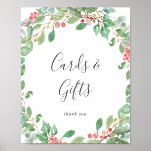 Weihnachtsgrün-Kranzkarten und Geschenke Schild