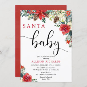 Weihnachtsgrün mit Blumen Weihnachtsgebäck Babydus Einladung