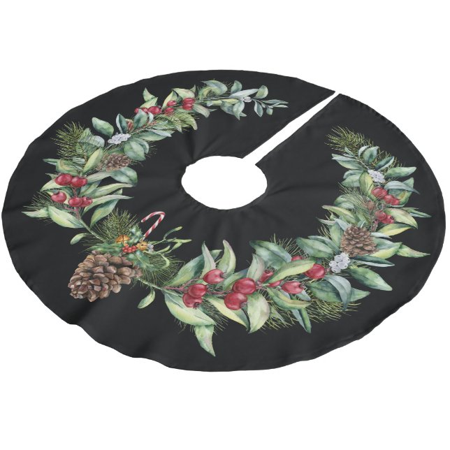 Weihnachtsgrün mit Kiefernzapfen Polyester Weihnachtsbaumdecke (Schrägansicht)