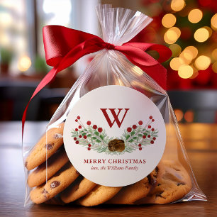 Weihnachtsgrün Mit Monogramm Urlaub Runder Aufkleber