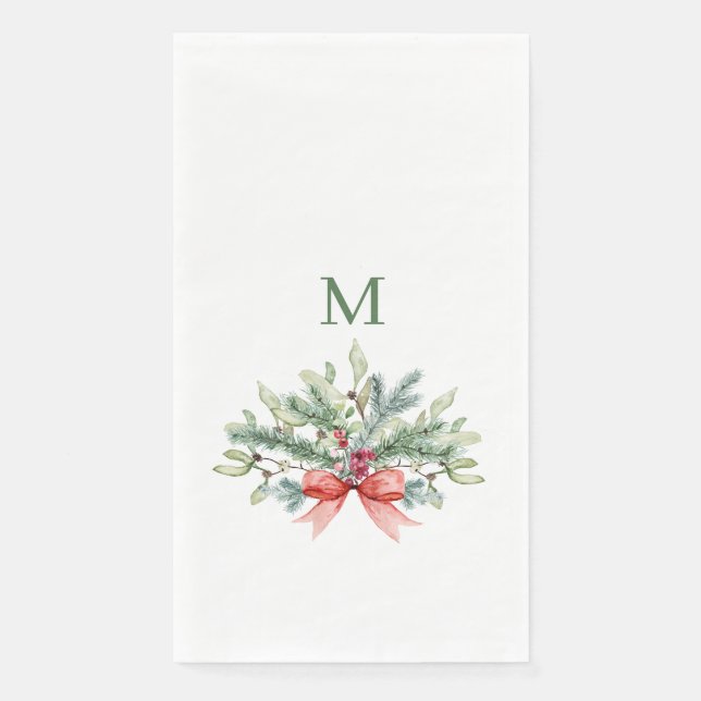 Weihnachtsgrün Monogramm Serviette (Vorderseite)