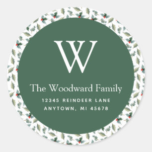 Weihnachtsgrün-Muster-Adresse Runder Aufkleber