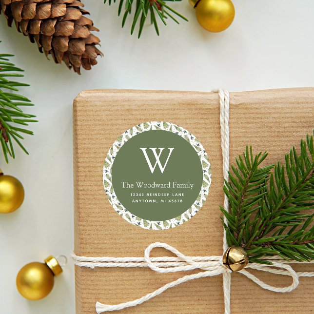 Weihnachtsgrün-Muster-Adresse Runder Aufkleber (Von Creator hochgeladen)