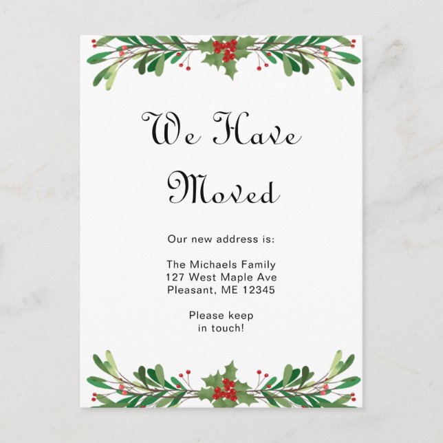 Weihnachtsgrün New Address Holiday Move Postkarte (Vorderseite)