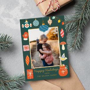 Weihnachtsgrün-Ornament Süße Familie Foto Feiertagskarte