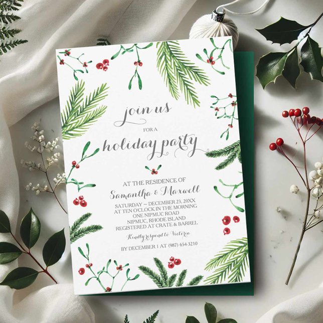Weihnachtsgrün-Party Einladung (Holiday party invitations red and green botanicals)