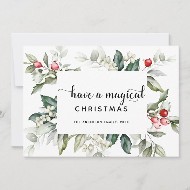 Weihnachtsgrün | Red Berries Grußkarte Einladung (Vorderseite)