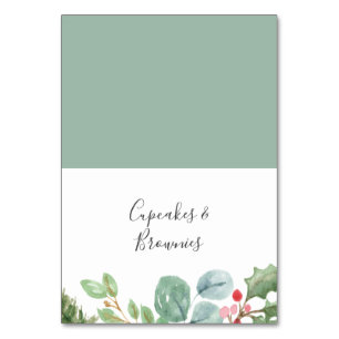 Weihnachtsgrün & Red Berry Buffet Food Labels Tischnummer