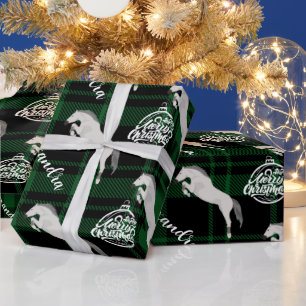 Weihnachtsgrün Reitpferd Personalisiert Geschenkpapier