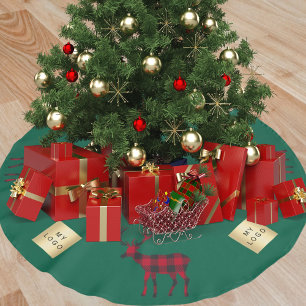 Weihnachtsgrün-Rentierrotes kariertes Firmenlogo Polyester Weihnachtsbaumdecke
