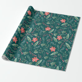 Weihnachtsgrün Rot Florals Dunkelgrün Geschenkpapier