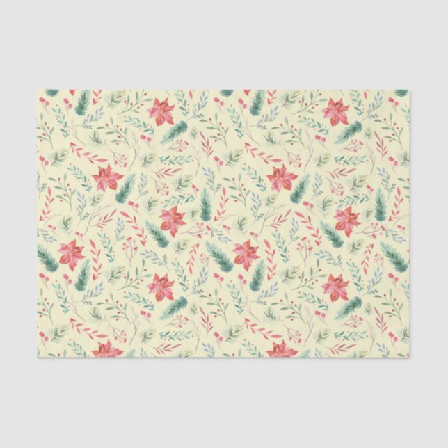 Weihnachtsgrün Rot Florals Light Green Seidenpapier (Vorderseite)